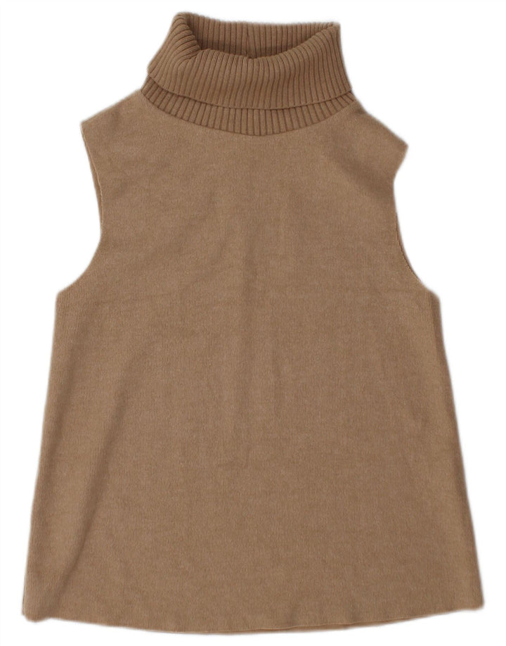 Zara Dame Vest Tank Top UK 10 Lille Brun Bomuld