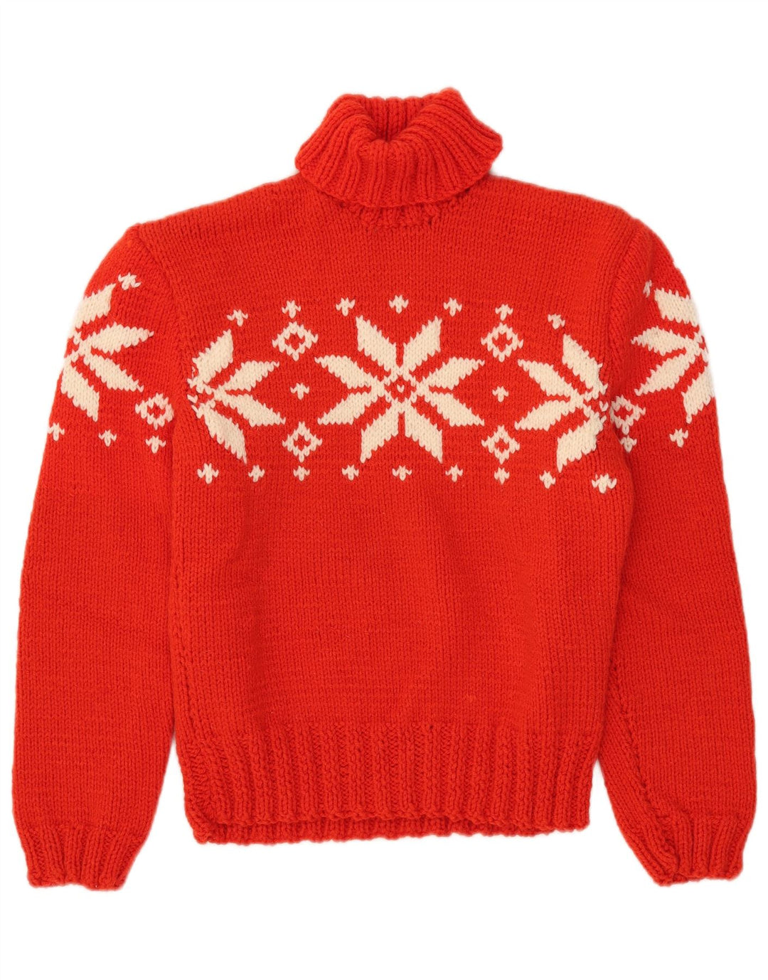 Vintage Dame Roll Neck Jumper Sweater UK 12 Medium Red Fair Isle