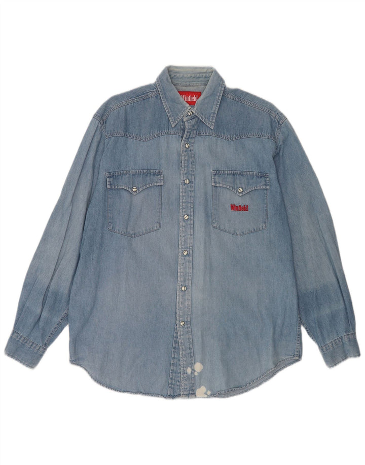 Vintage denimskjorte til mænd mellemblå bomuld