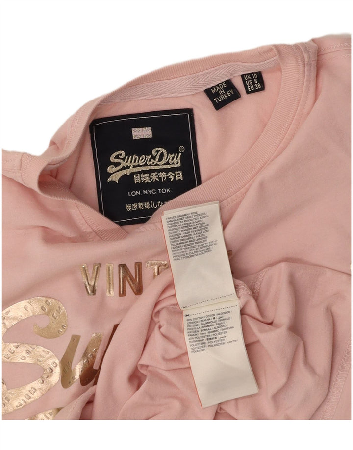 SUPERDRY Dame Grafisk T-Shirt Top UK 10 Lille Pink Bomuld