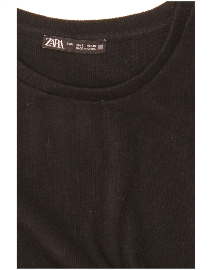 Zara Womens Crop Langærmet Oversized Bluse Top UK 10 Small Black