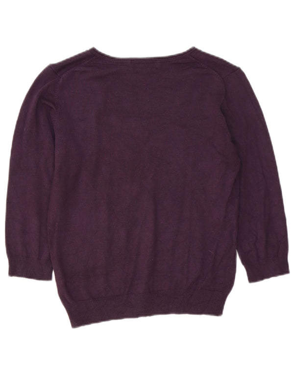 Marks & Spencer Dame 3/4-ærmet V-hals sweater UK 12 Medium Lilla
