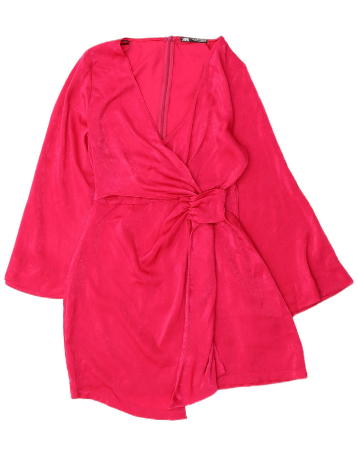 Zara Dame Langærmet Skede Kjole UK 10 Small Pink Polyester