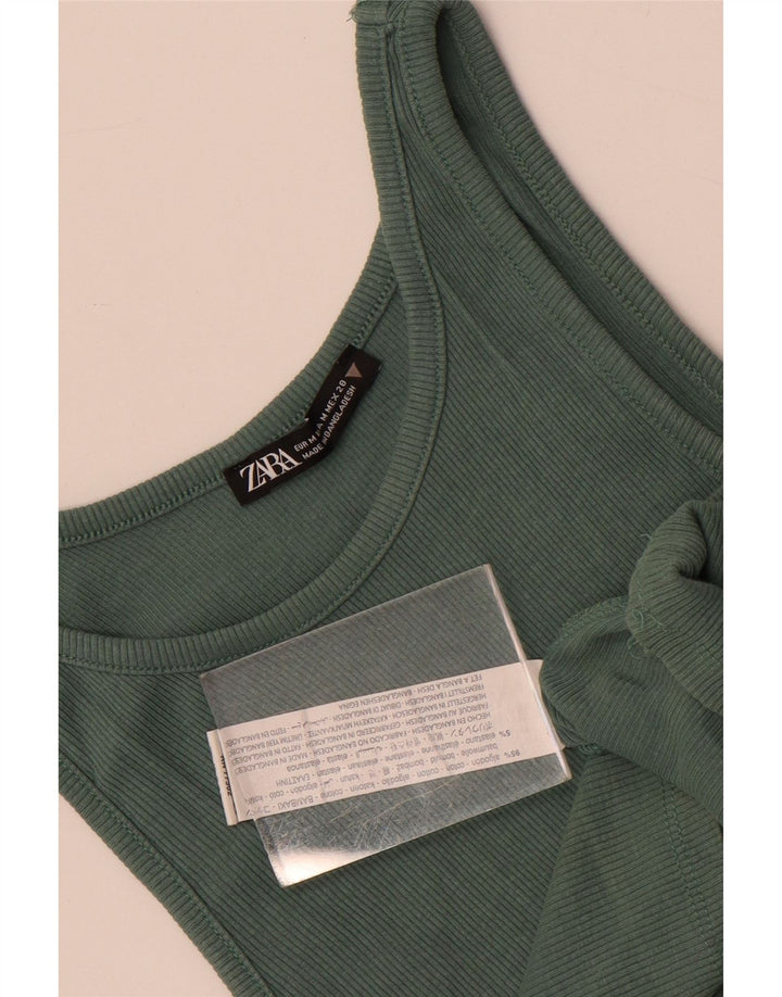 Zara Womens Crop Vest Top UK 12 Medium Green Bomuld