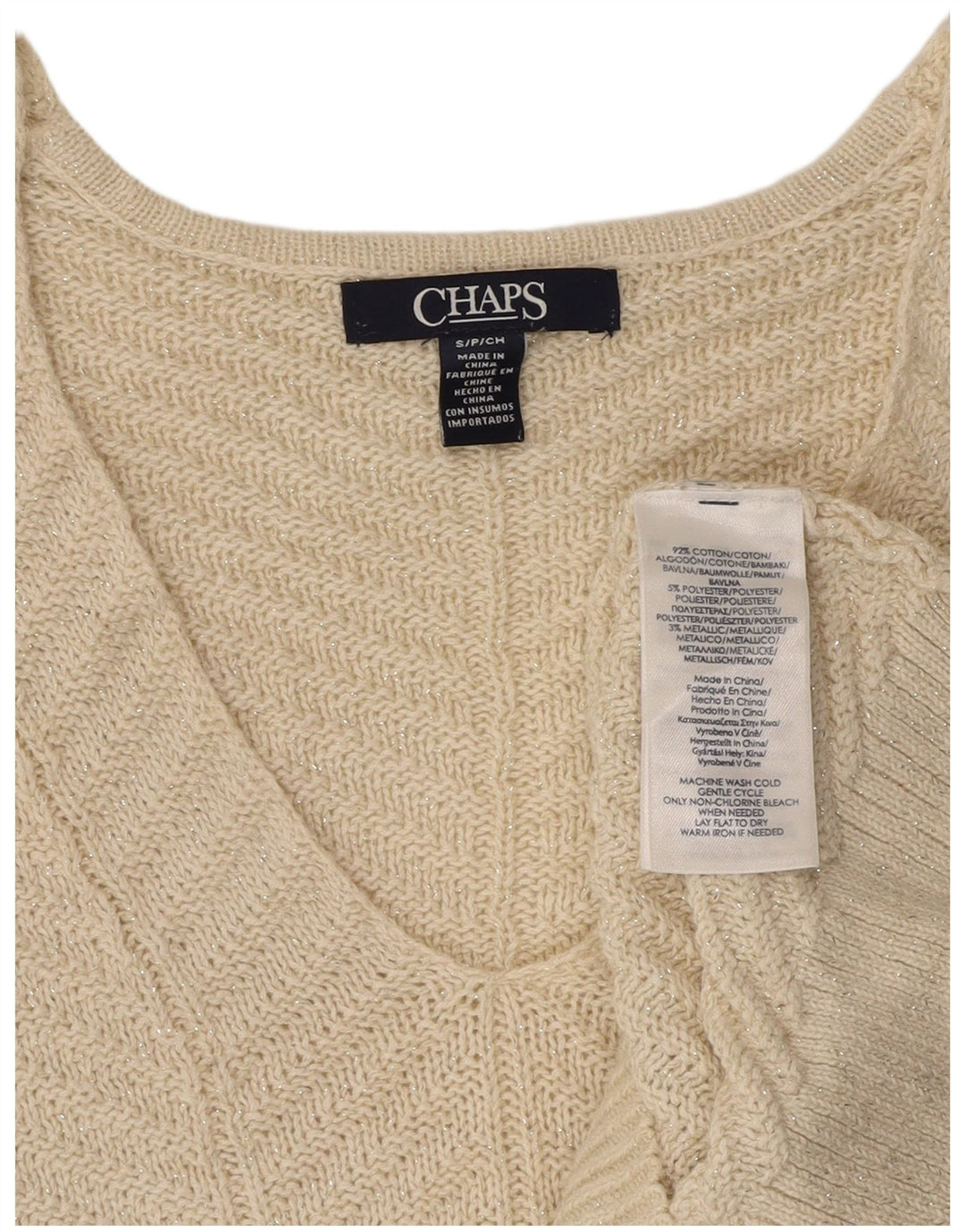 CHAPS Dame V-hals sweater UK 10 Small Off White Bomuld