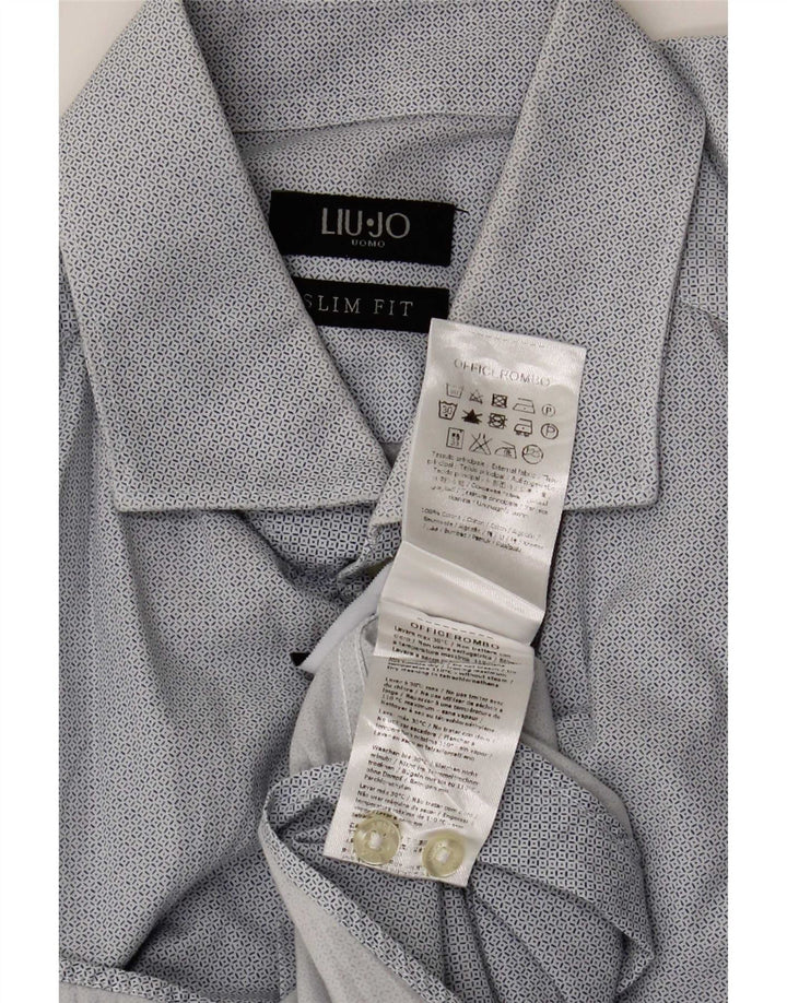 Liu Jo Herre Slim Fit Skjorte Størrelse 40 Medium Blå Geometrisk Bomuld