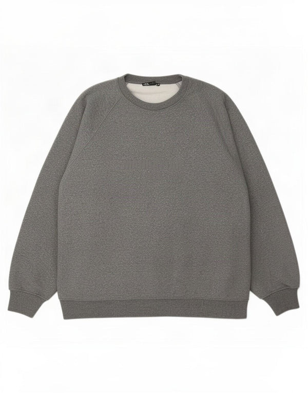 Zara Dame Grafisk Oversized Sweatshirt Jumper UK 16 Large Grå Flecked
