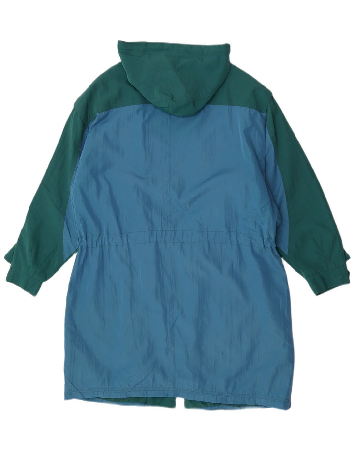 Vintage parkajakke med hætte til kvinder UK 22 3XL Blå Colourblock Polyester