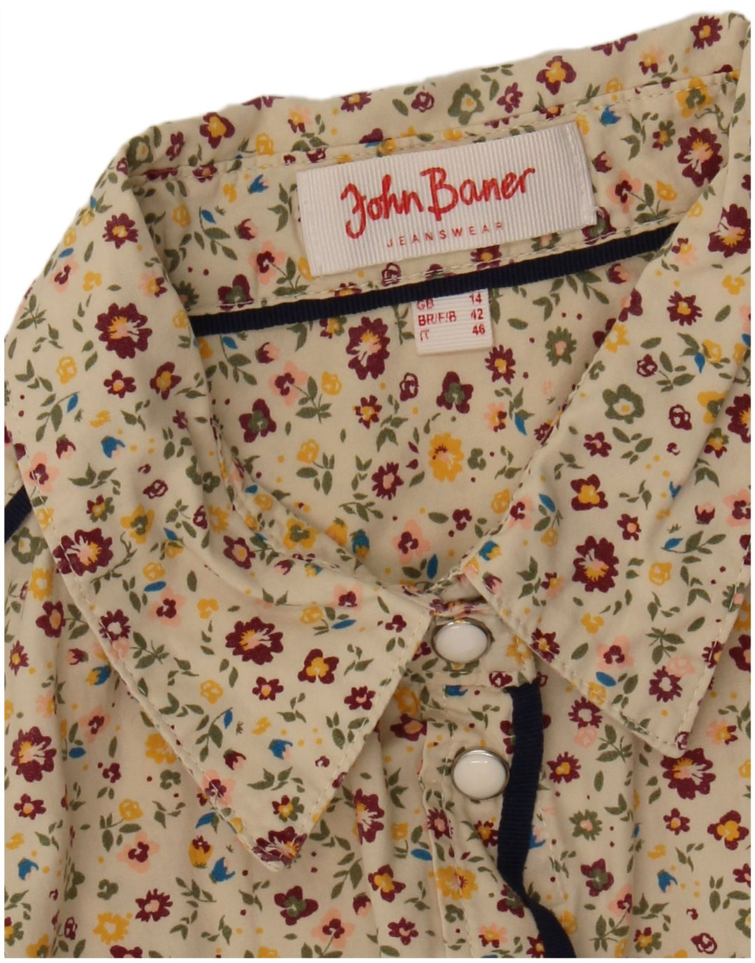 John Baner Dameskjorte UK 14 Medium Beige Floral