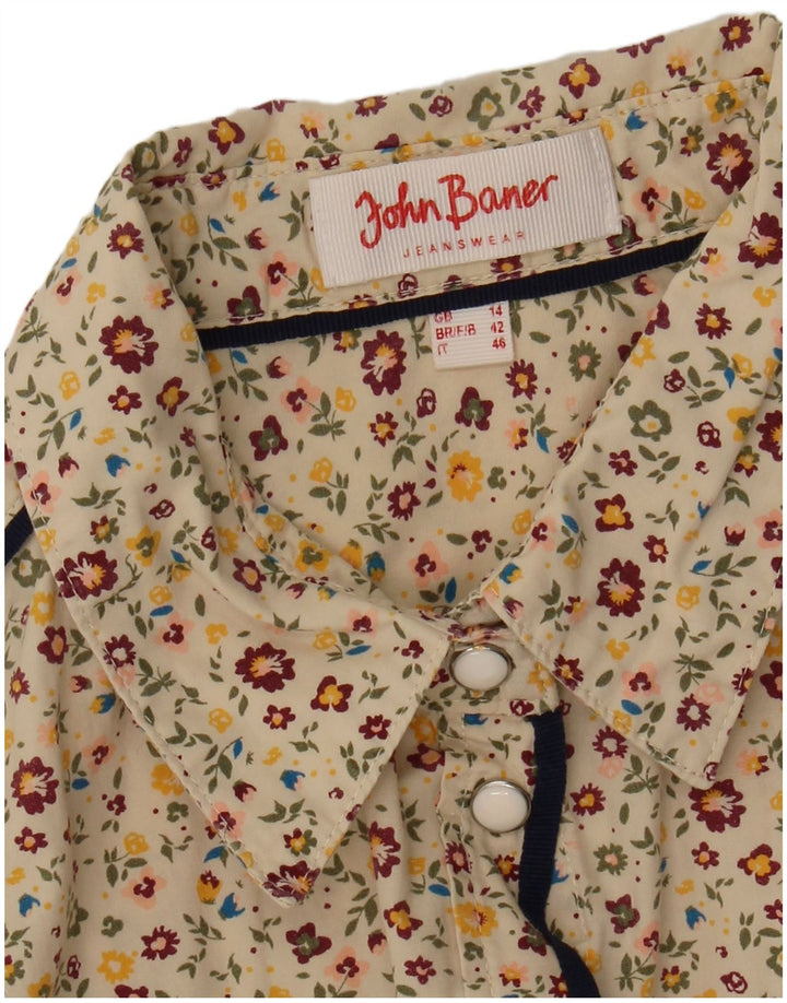 John Baner Dameskjorte UK 14 Medium Beige Floral