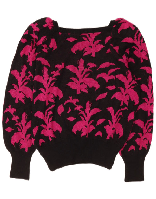 Giuly Womens Crop Boat Neck Jumper Sweater UK 16 Large Black Floral