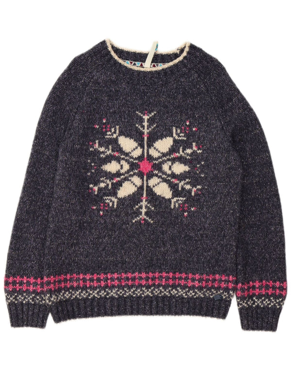Weird Fish Dame Boat Neck Jumper Sweater UK 12 Medium Navy Blue Fair Isle