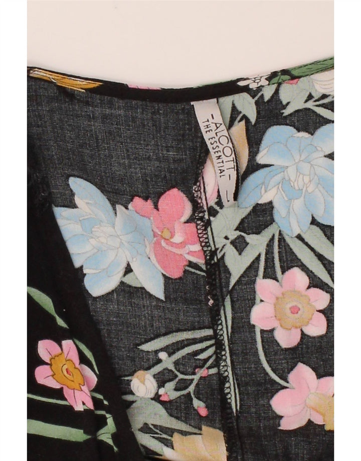 ALCOTT Womens Playsuit UK 16 Large  Black Floral Cotton Vintage Alcott and Second-Hand Alcott from Messina Hembry 