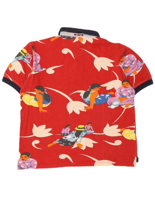 Johnny Lambs Grafisk poloshirt til mænd, stor rød blomstret bomuld