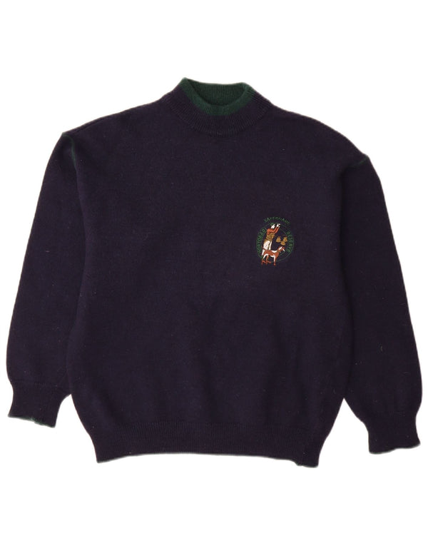 Vintage Herre Turtle Neck Jumper Sweater Medium Navy Blue Alpaca Uld