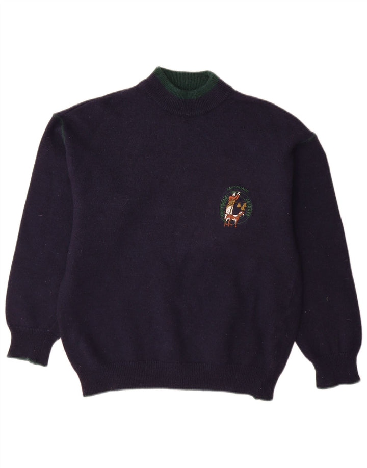 Vintage Herre Turtle Neck Jumper Sweater Medium Navy Blue Alpaca Uld