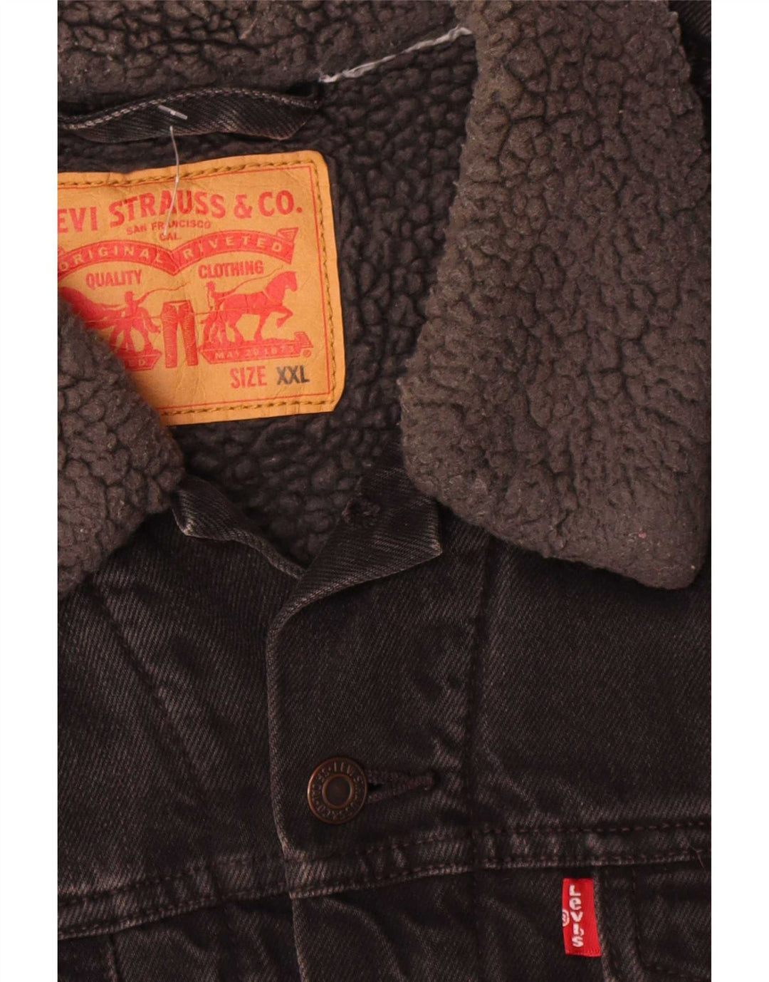 Levi's Herre Denim Sherpa Jacket UK 44 2XL Sort Bomuld