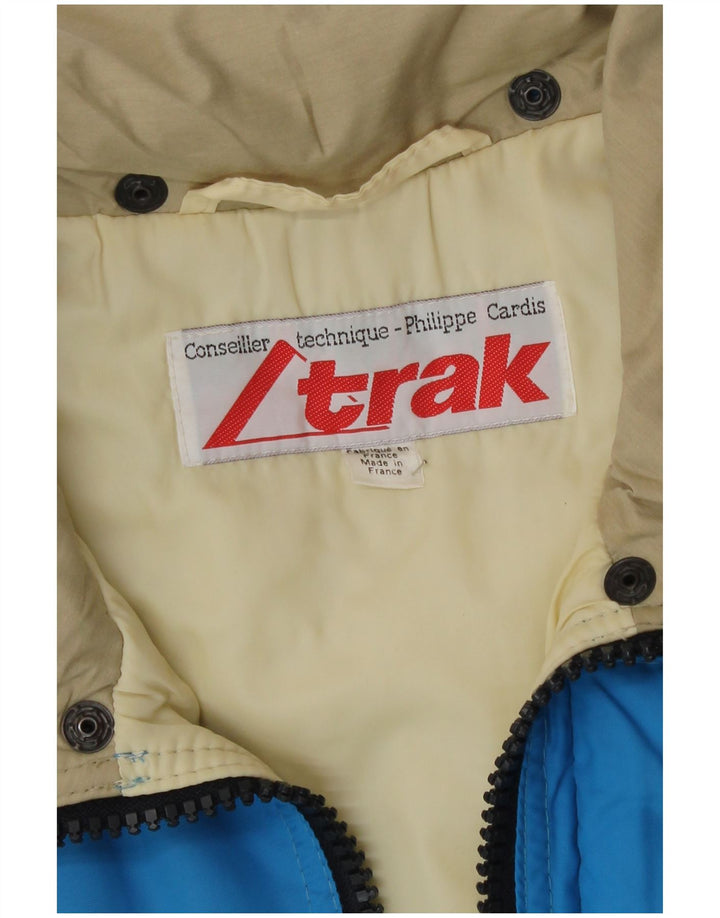 Vintage herre hætte polstret jakke UK 38 Medium Blue Colourblock Polyester