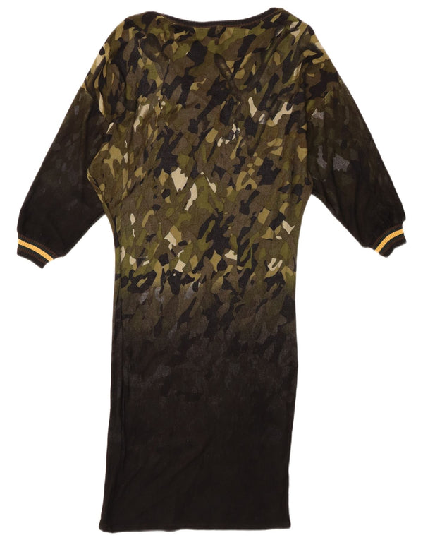 Desigual Dame 3/4-ærmet Jumper Dress UK 10 Small Green Camouflage