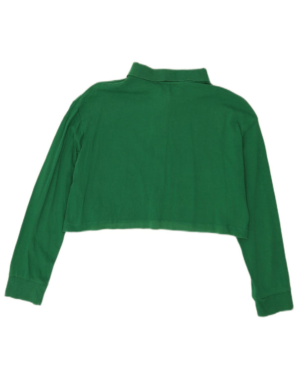 Zara Dame Oversized Crop Langærmet Polo Shirt UK 10 Lille grøn bomuld