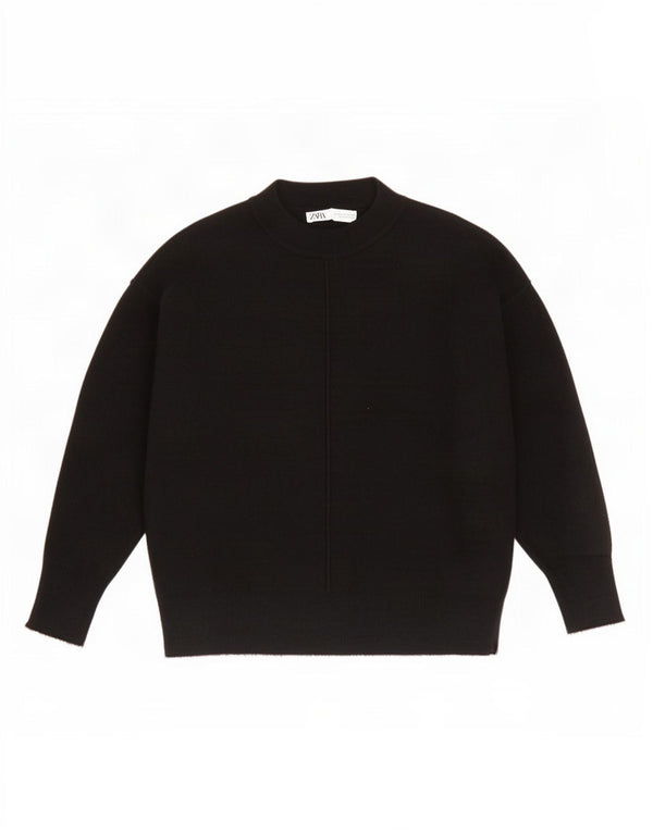Zara Womens Oversized Crew Neck Jumper Sweater UK 14 Medium Black Viscose