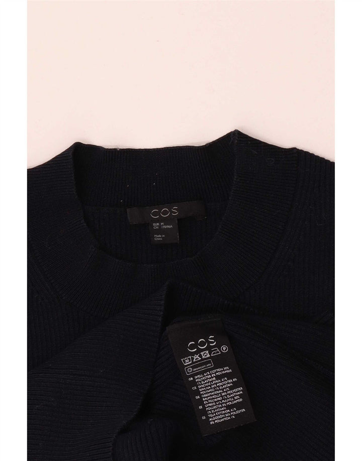 Cos Dame Turtle Neck Jumper Sweater UK 12 Medium Navy Blue Bomuld