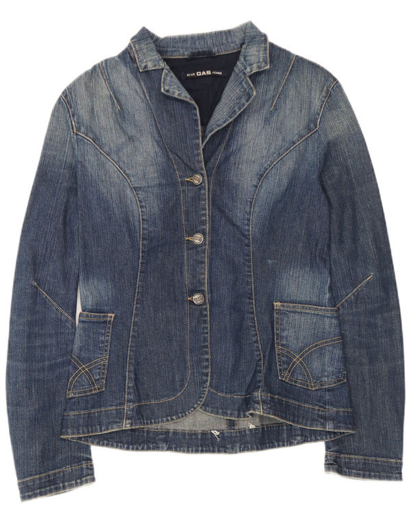 Gas Dame 3-knaps Denim Blazer Jacket UK 12 Medium Blue Bomuld