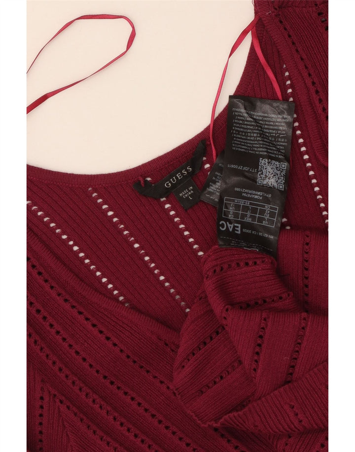 GUESS Dame V-hals sweater UK 12 Medium Burgundy Rayon