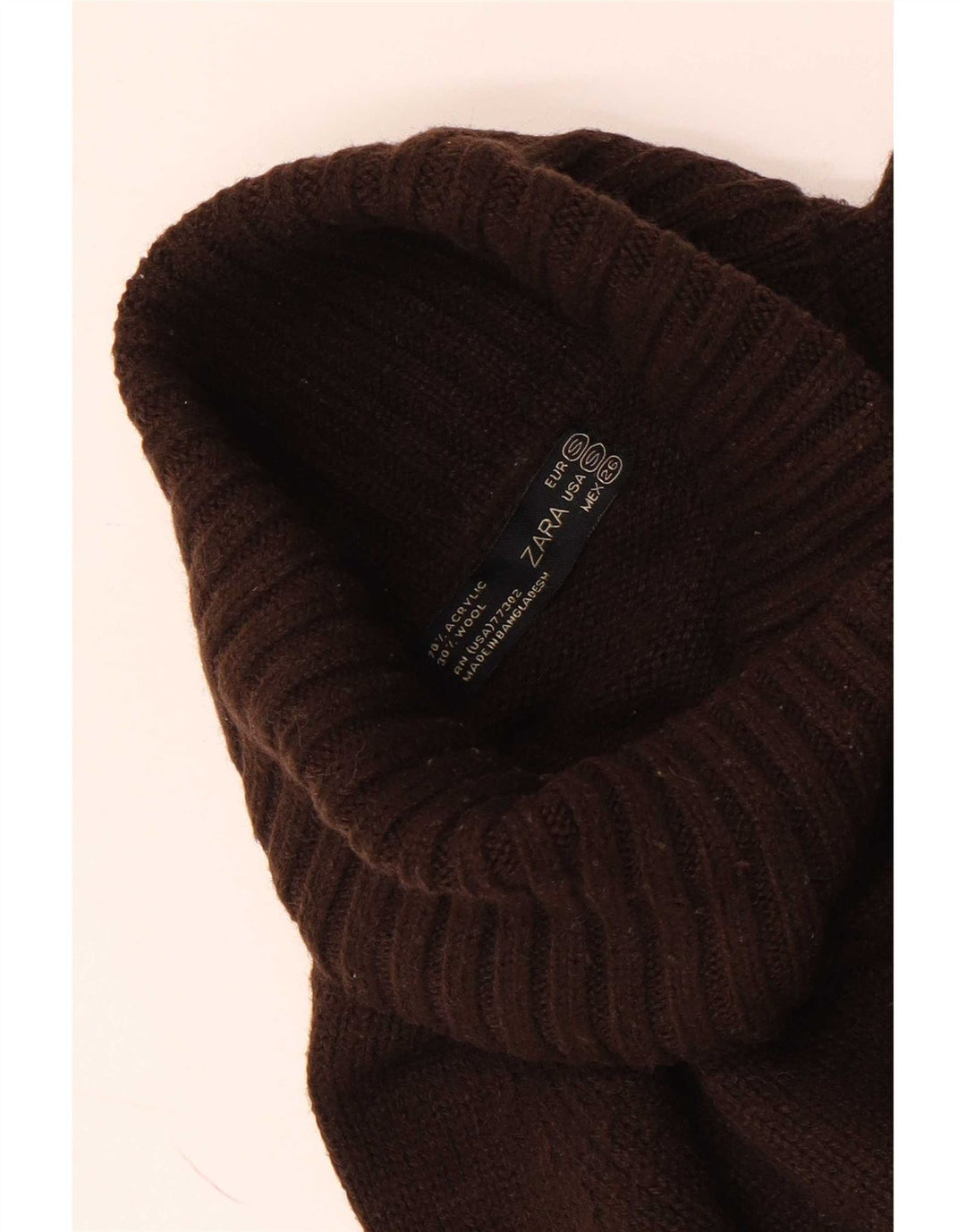 Zara Dame Roll Neck Jumper Sweater UK 10 Small Brown Acryl