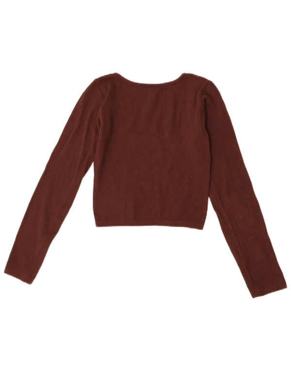Zara Womens Crop Top Langærmet UK 4 XS Brun Polyamid