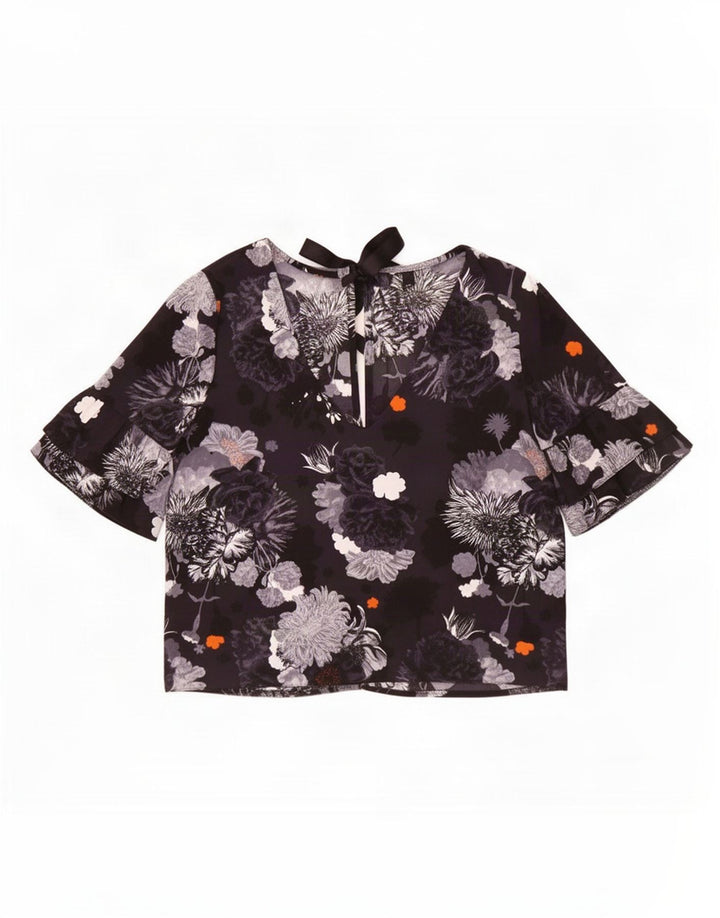 Topshop Dame Oversized Bluse Top UK 6 XS Black Floral Polyester