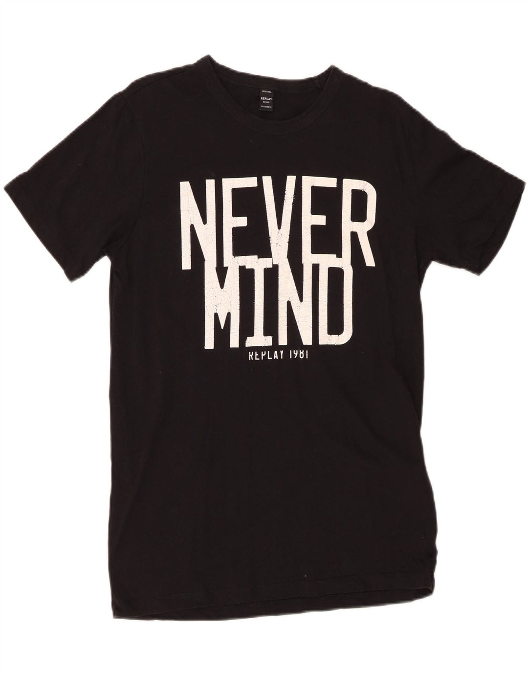 REPLAY Herre Grafisk T-Shirt Top Medium Sort Bomuld