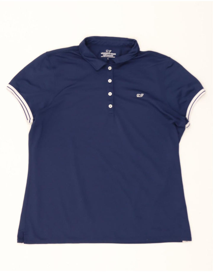 VINEYARD VINES Womens Polo Shirt UK 16 Large Navy Blue Polyester Vintage Vineyard Vines and Second-Hand Vineyard Vines from Messina Hembry 
