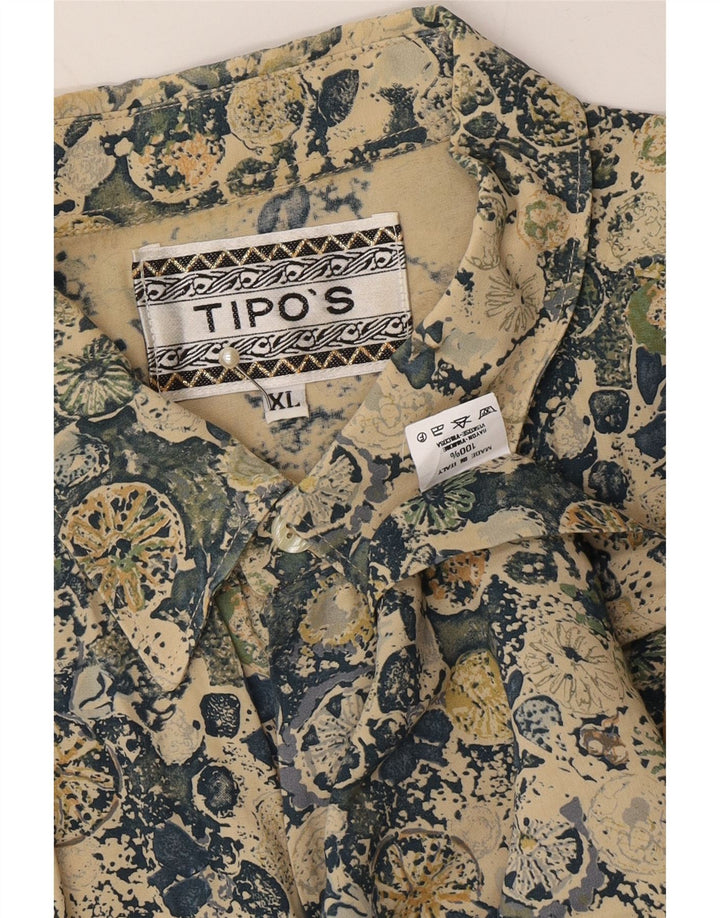 TIPO' S Mens Abstract Pattern Short Sleeve Shirt XL Green Rayon Vintage Tipo' S and Second-Hand Tipo' S from Messina Hembry 