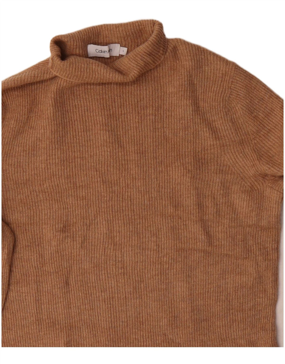 Calvin Klein Dame Roll Neck Jumper Sweater UK 14 Stor Beige Uld