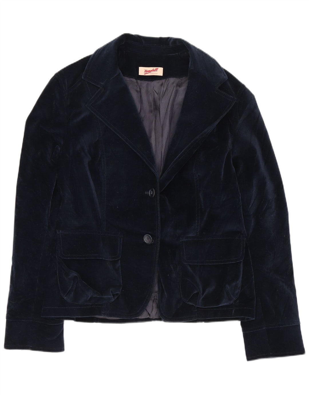 Vintage Dame 2 Button Velvet Blazer Jacket IT 44 Medium Navy Blue Bomuld