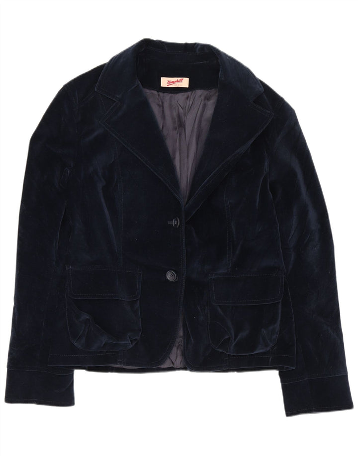 Vintage Dame 2 Button Velvet Blazer Jacket IT 44 Medium Navy Blue Bomuld