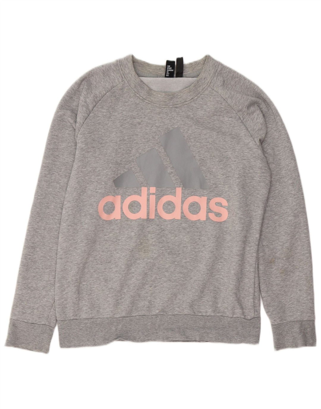 ADIDAS Graphic Sweatshirt Jumper UK 14/16 Stor grå bomuld