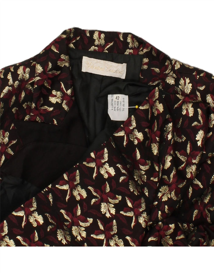 VINTAGE Womens 3 Button Blazer Jacket IT 42 Medium Maroon Floral Acetate Vintage Vintage and Second-Hand Vintage from Messina Hembry 