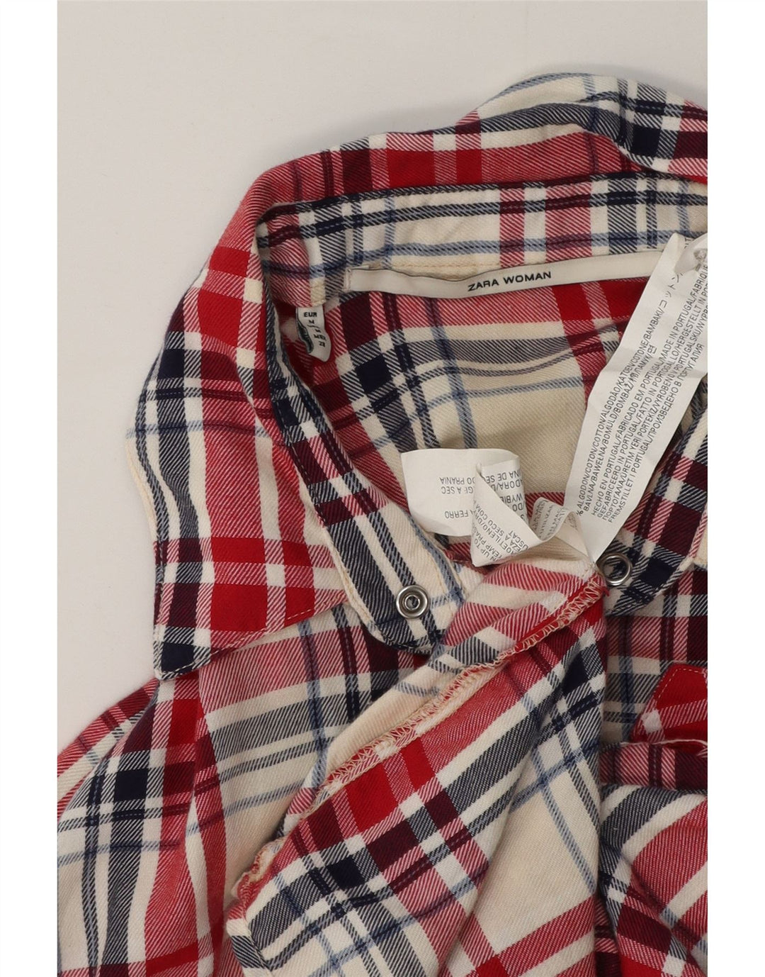 Zara Dame Flanelskjorte UK 14 Medium Rød Ternet Bomuld
