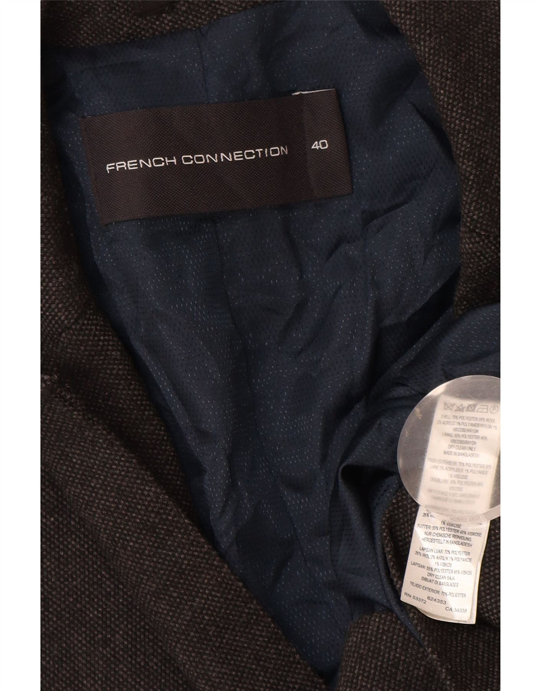 French Connection Herre 3 Button Blazer Jacket UK 40 Large Grå Polyester