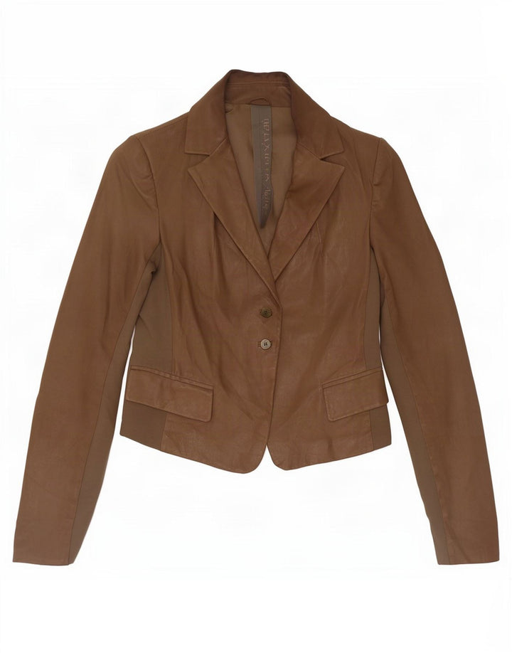Patrizia Pepe Dame 2 Knaps Læder Blazer Jakke IT 44 Medium Brun