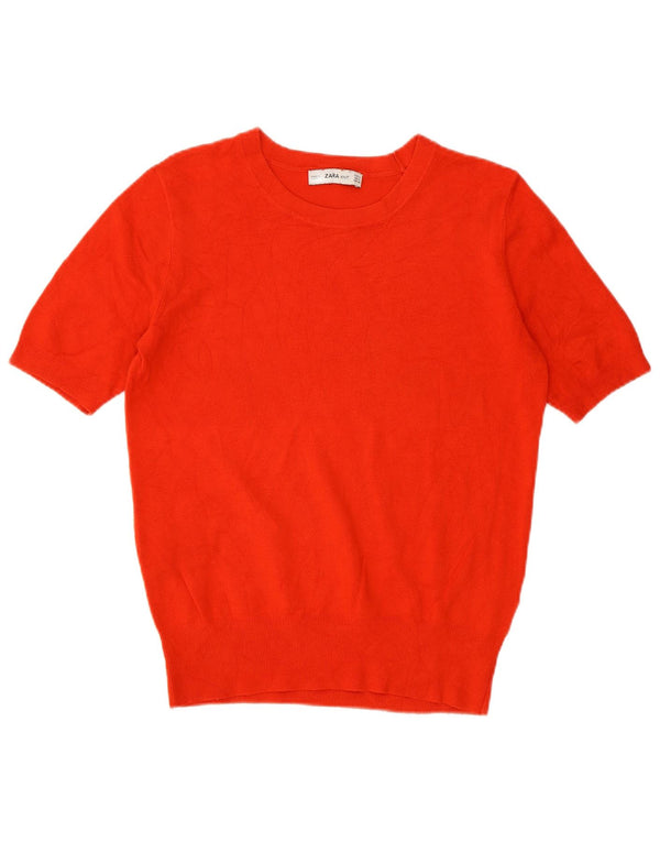 Zara Womens Short Sleeve Crew Neck Jumper Sweater UK 14 Medium Red Viscose