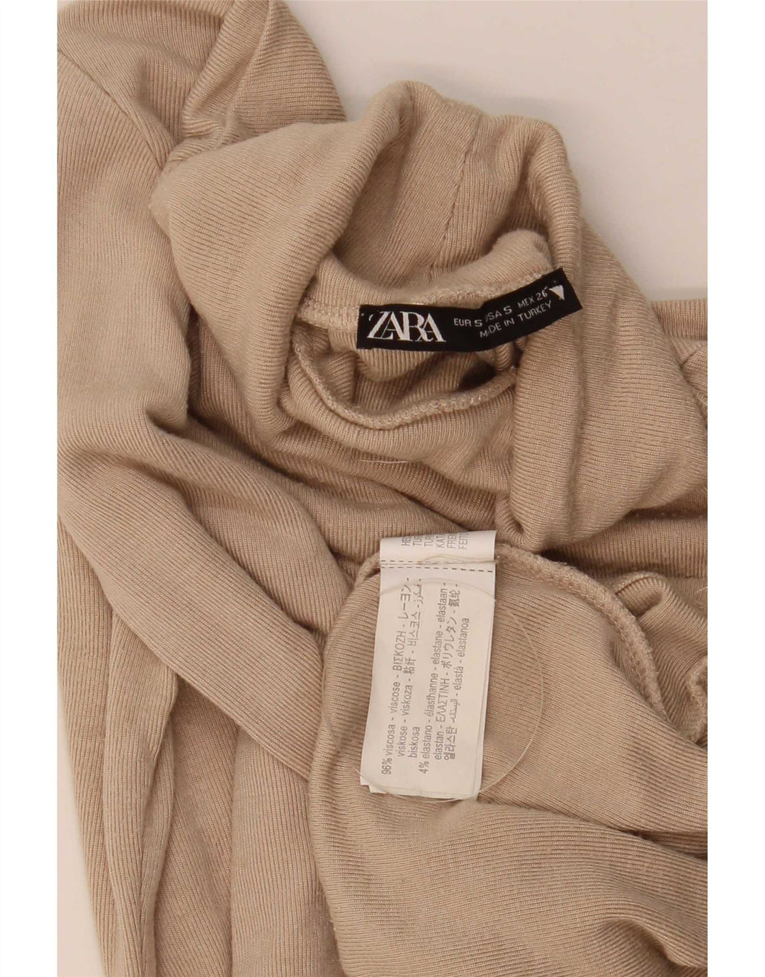 Zara Womens Crop Top Langærmet UK 8 Small Beige Viscose