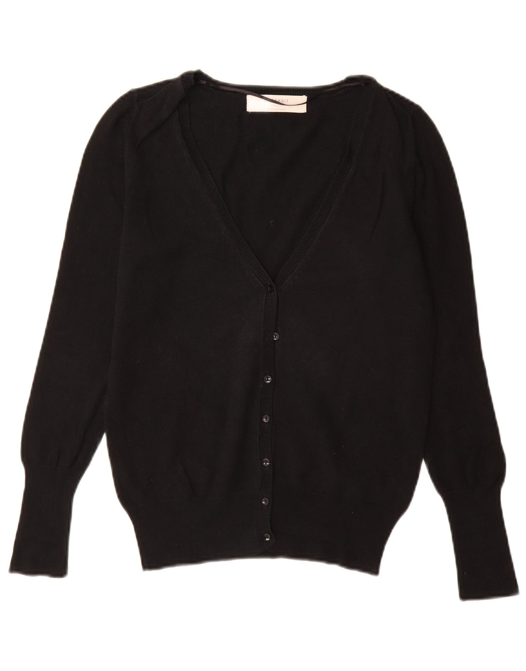 Zara Dame Cardigan Sweater UK 12 Medium Sort Bomuld