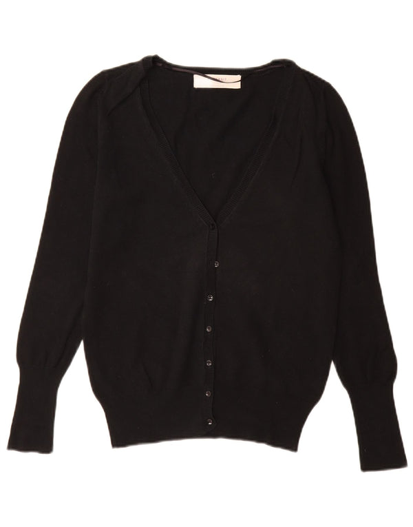 Zara Dame Cardigan Sweater UK 12 Medium Sort Bomuld