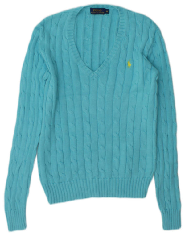 Polo Ralph Lauren Womens V-Neck Jumper Sweater UK 6 XS Blue Cotton