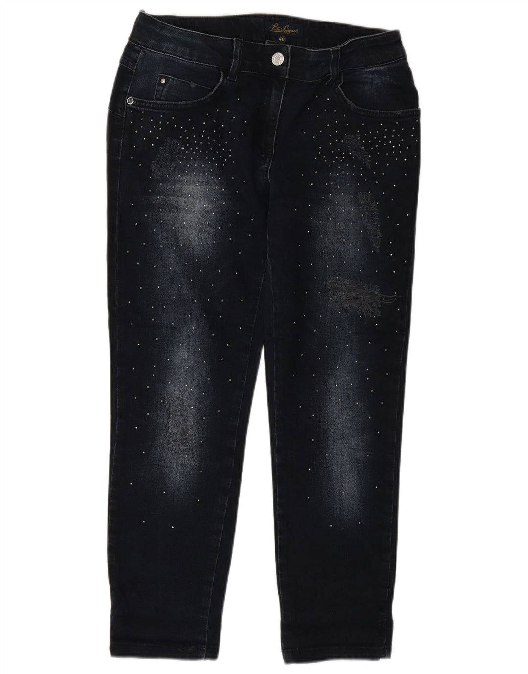 LUISA SPAGNOLI Dame Slim Cropped Jeans IT 40 Small W27 L25 Navy Blue