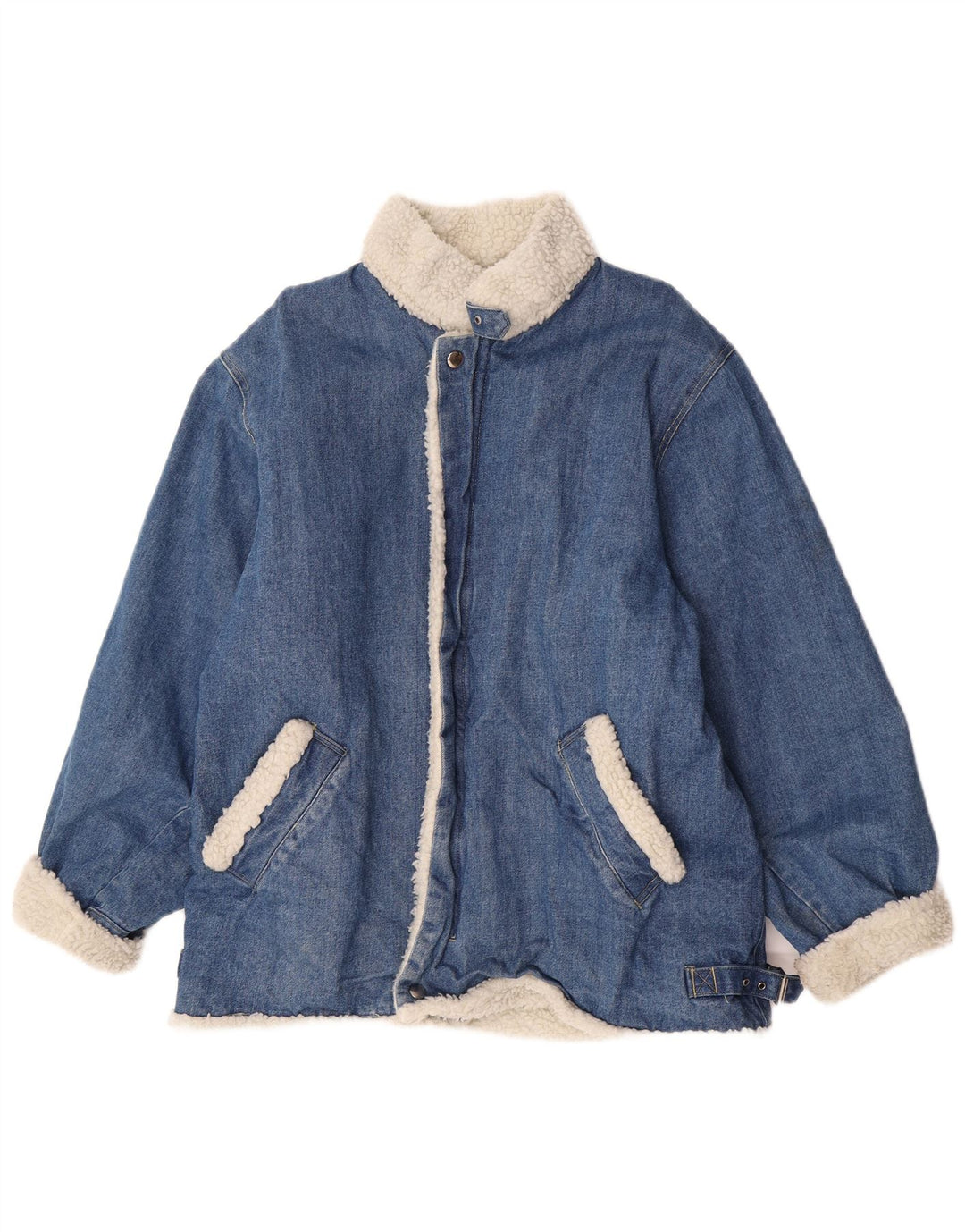 Vintage Herre Sherpa Denim Jakke UK 38 Medium Blue Cotton