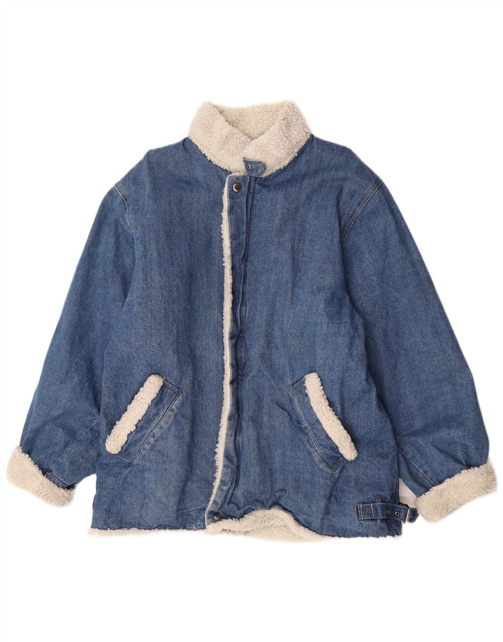 Vintage Herre Sherpa Denim Jakke UK 38 Medium Blue Cotton